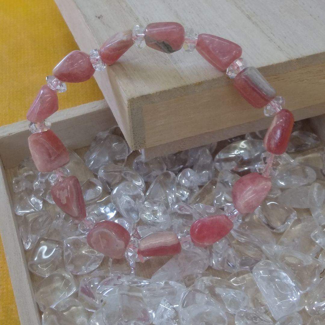 天然石　インカローズ&水晶のブレスレット