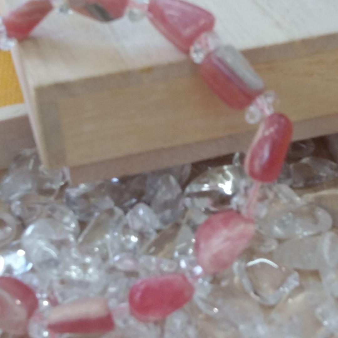 天然石　インカローズ&水晶のブレスレット