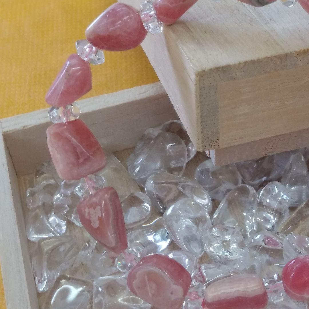 天然石　インカローズ&水晶のブレスレット