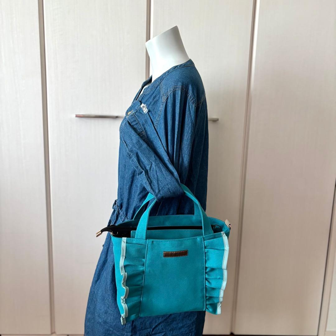 【JUNE】フリルトートバッグM 倉敷8号帆布　コバルトブルー　ファスナー