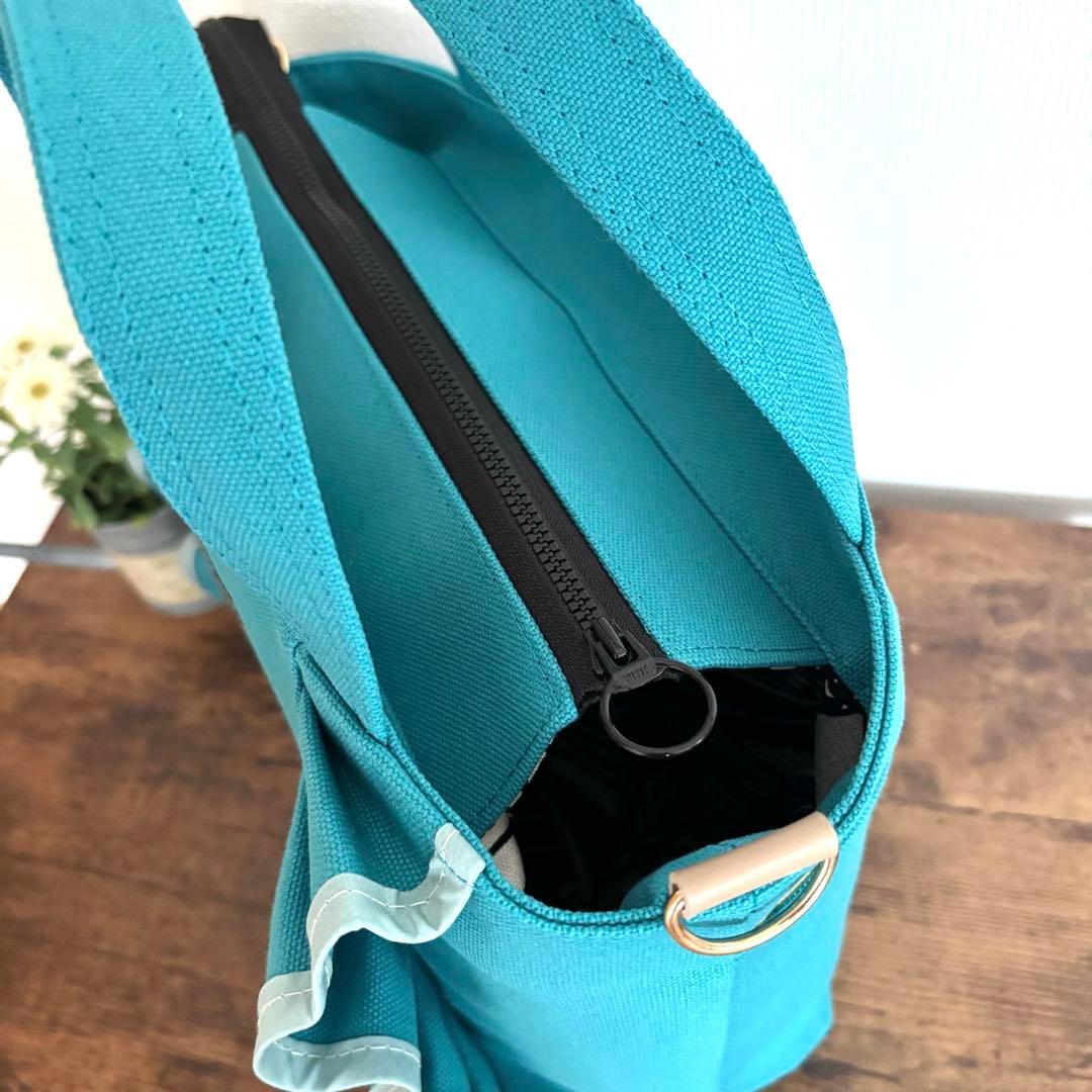 【JUNE】フリルトートバッグM 倉敷8号帆布　コバルトブルー　ファスナー