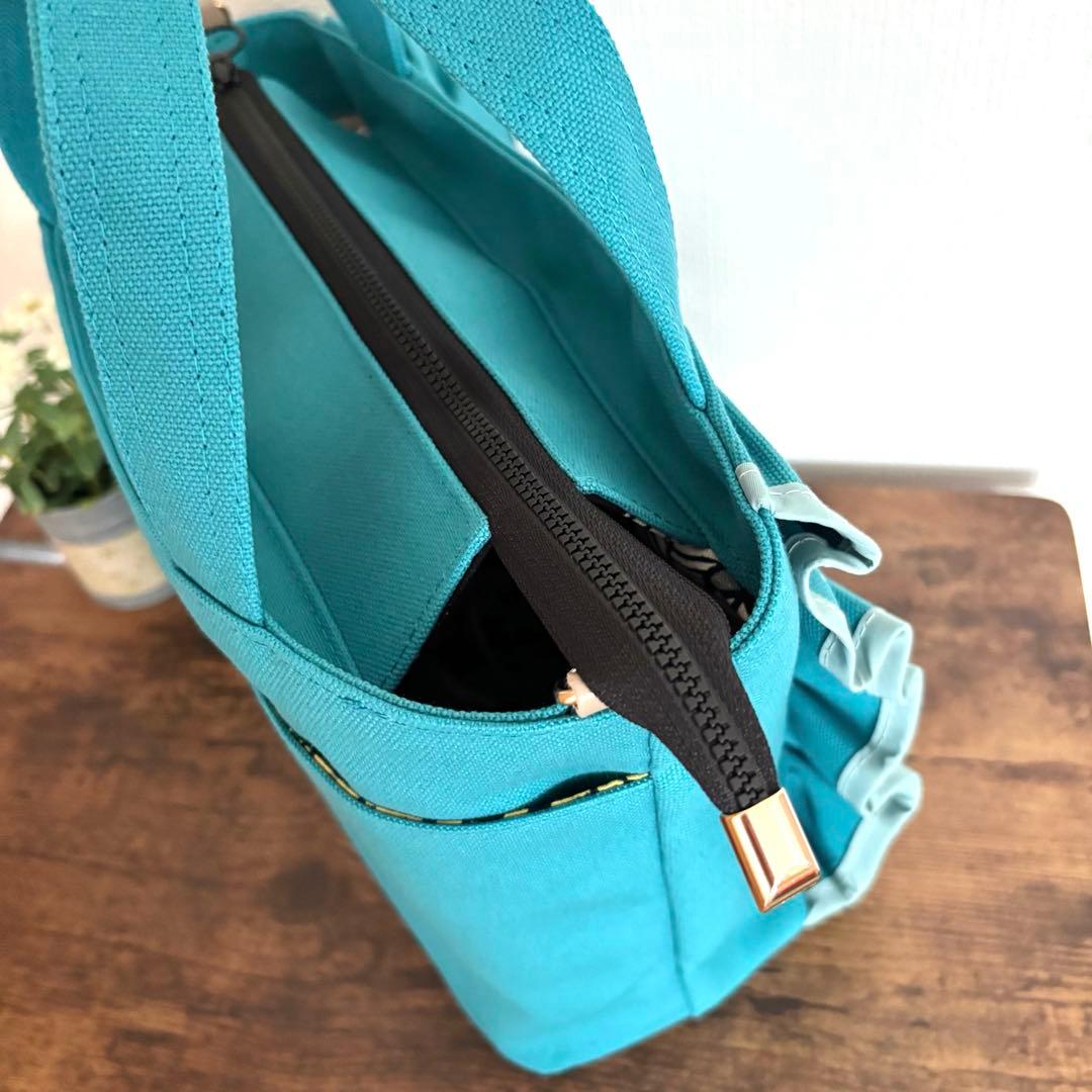 【JUNE】フリルトートバッグM 倉敷8号帆布　コバルトブルー　ファスナー