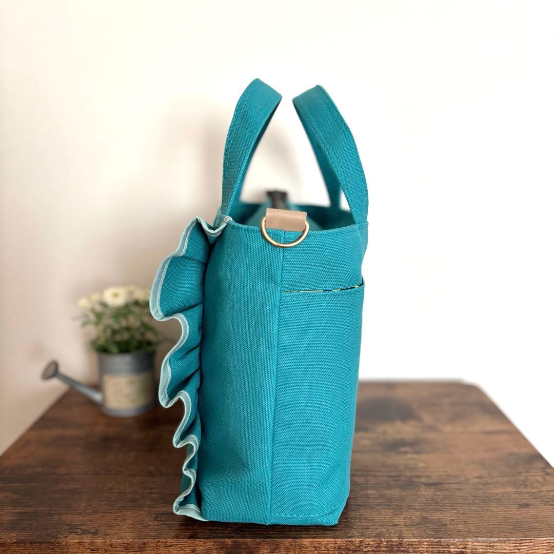 【JUNE】フリルトートバッグM 倉敷8号帆布　コバルトブルー　ファスナー