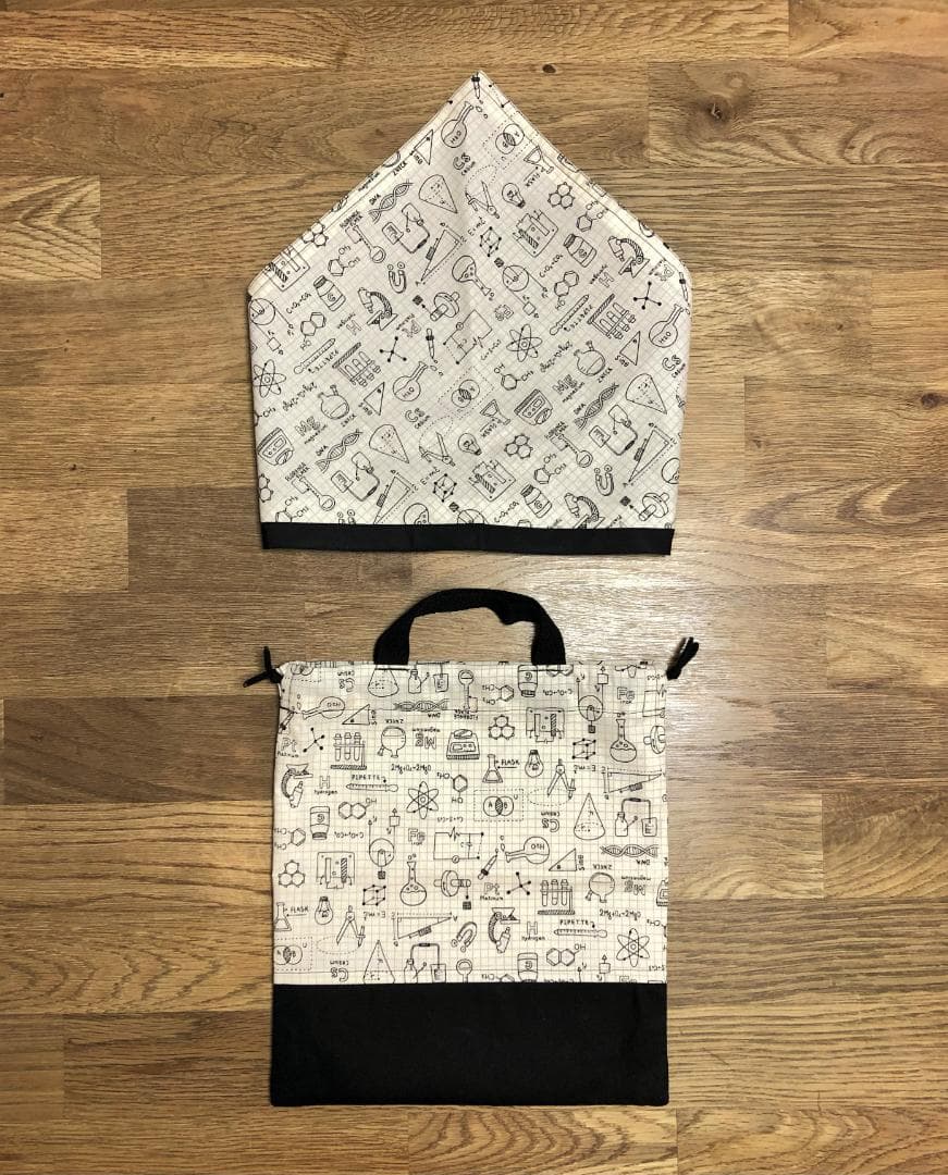 【オーダー品】エプロンセット　実験器具　モノトーン　理科　化学　色違い