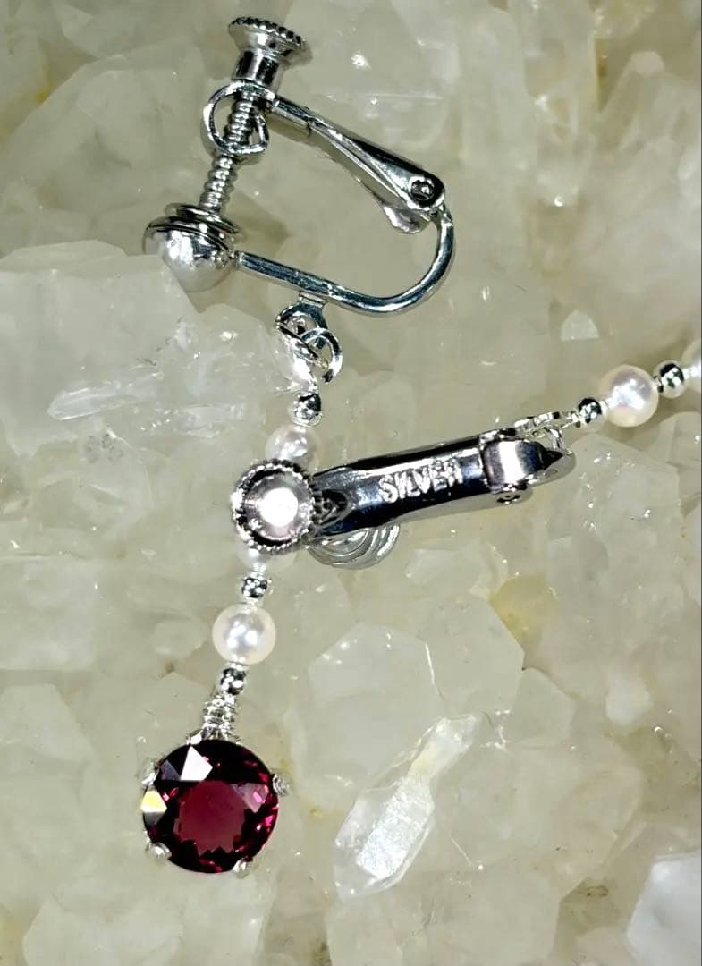 ロードライトガーネット　アコヤパール　イヤリング/ピアス　ワイヤージュエリー