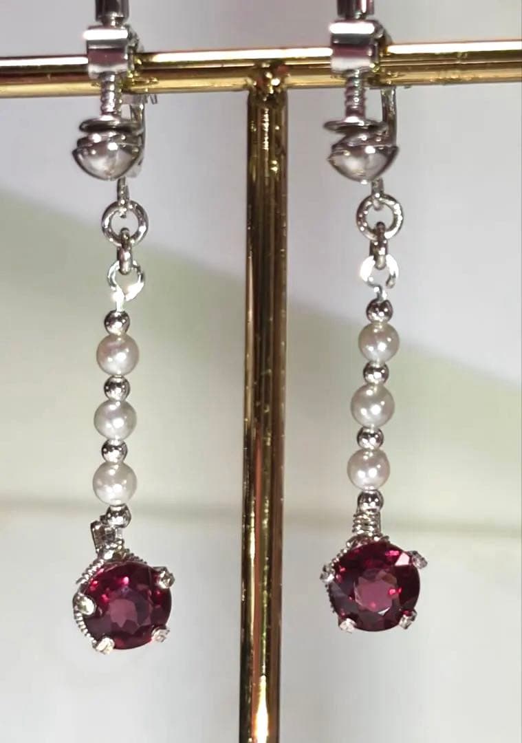 ロードライトガーネット　アコヤパール　イヤリング/ピアス　ワイヤージュエリー
