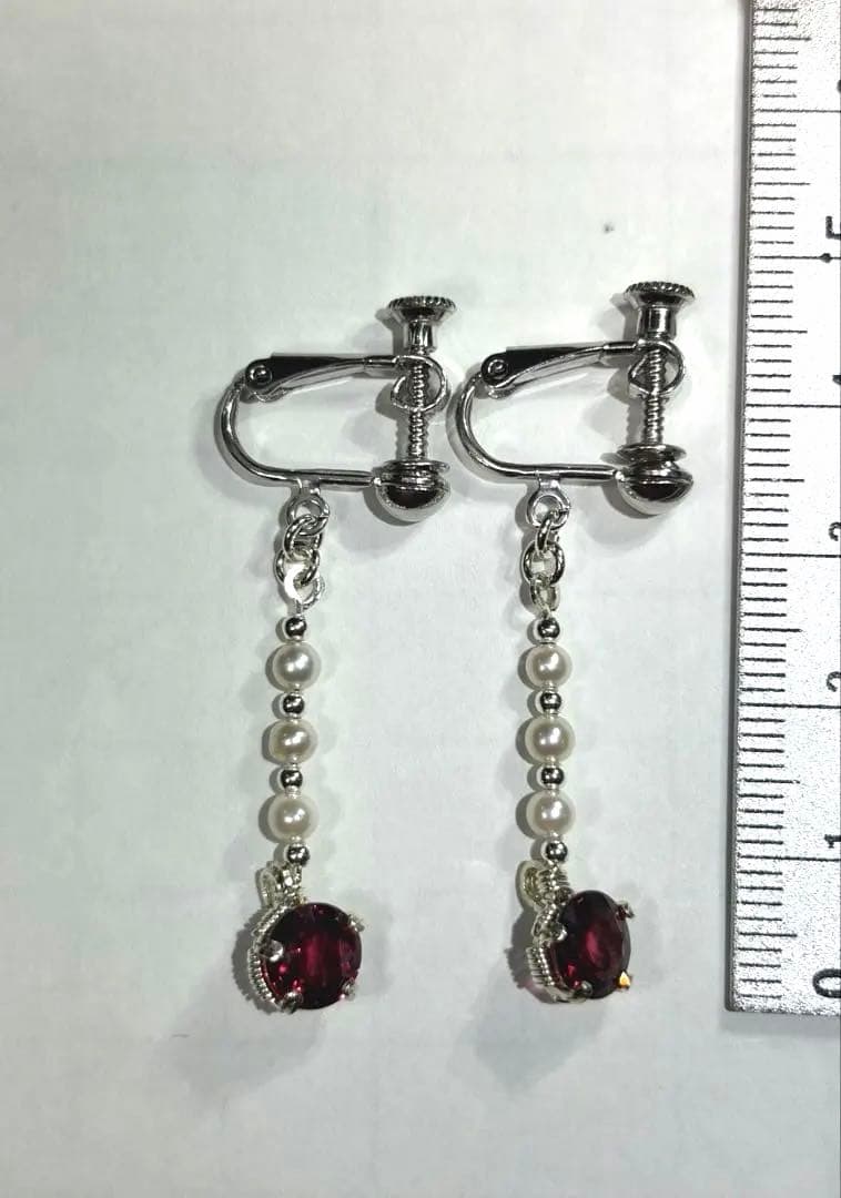 ロードライトガーネット　アコヤパール　イヤリング/ピアス　ワイヤージュエリー