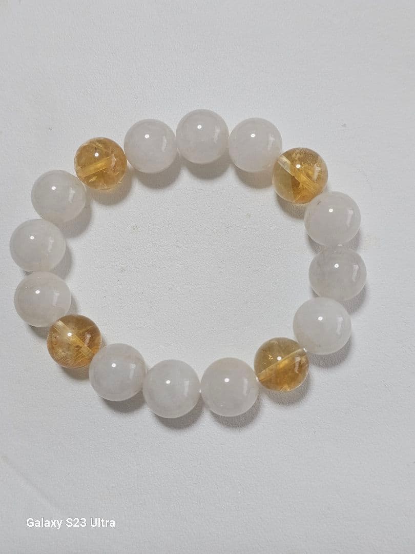 乙女鉱山産乙女水晶とブラジル産黄水晶１２mmブレスレット