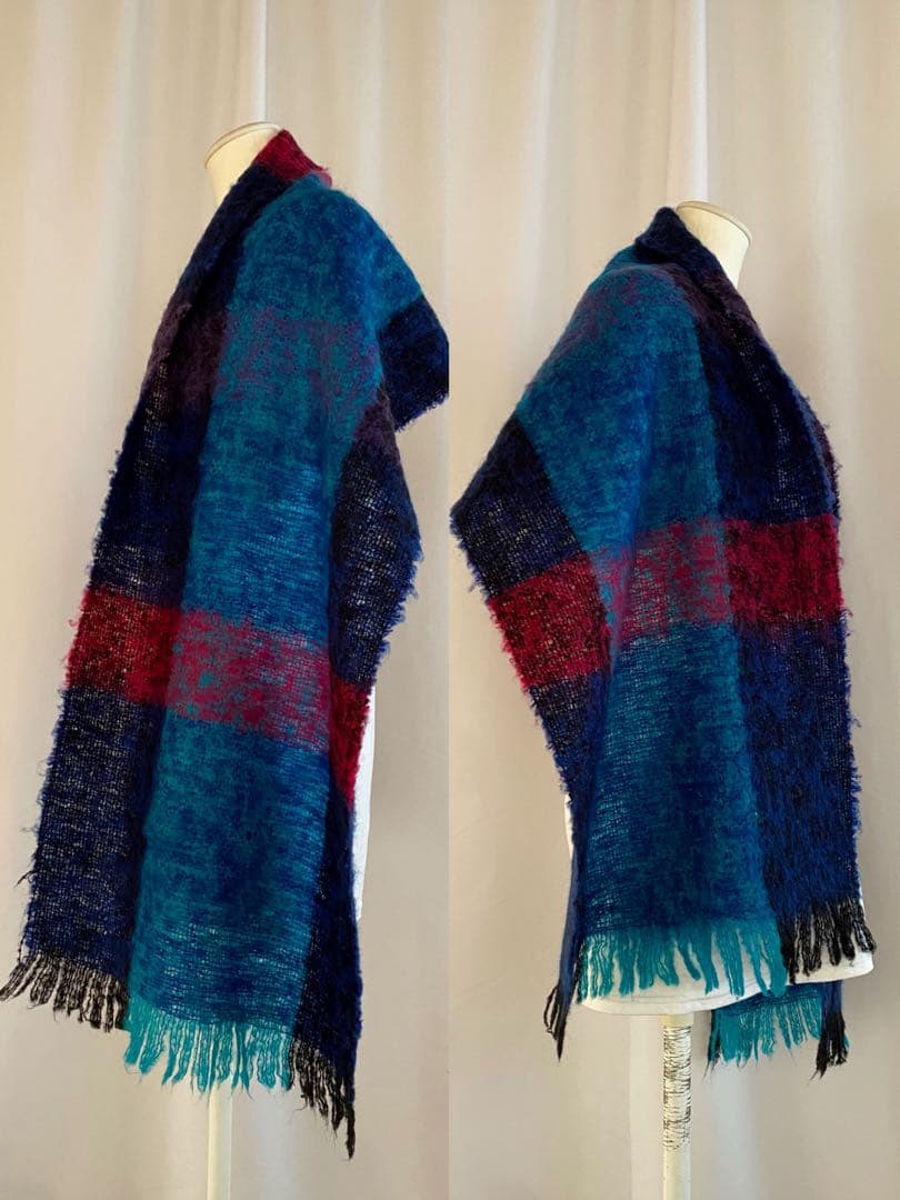 古着 ビンテージ アンティーク チェック柄 モヘア マフラー ストール 大判