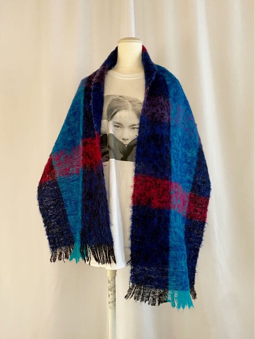 古着 ビンテージ アンティーク チェック柄 モヘア マフラー ストール 大判