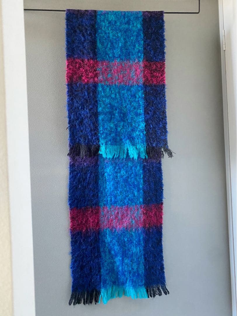 古着 ビンテージ アンティーク チェック柄 モヘア マフラー ストール 大判