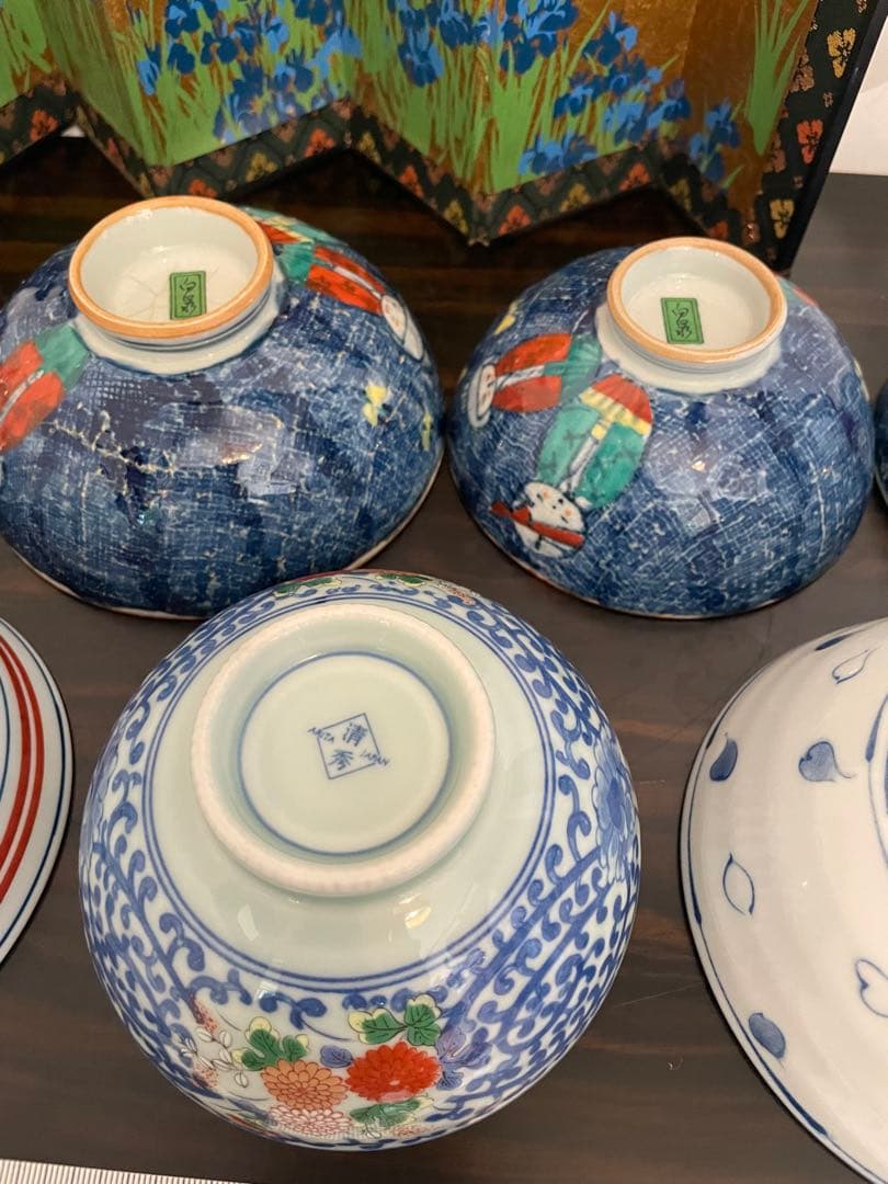 作家物　有田焼　清秀作　和風デザイン 飯碗 7個セット　お茶碗　まとめ売り