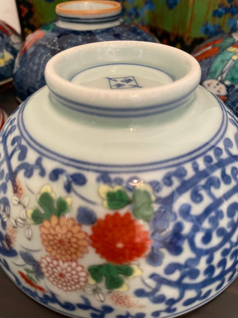 作家物　有田焼　清秀作　和風デザイン 飯碗 7個セット　お茶碗　まとめ売り