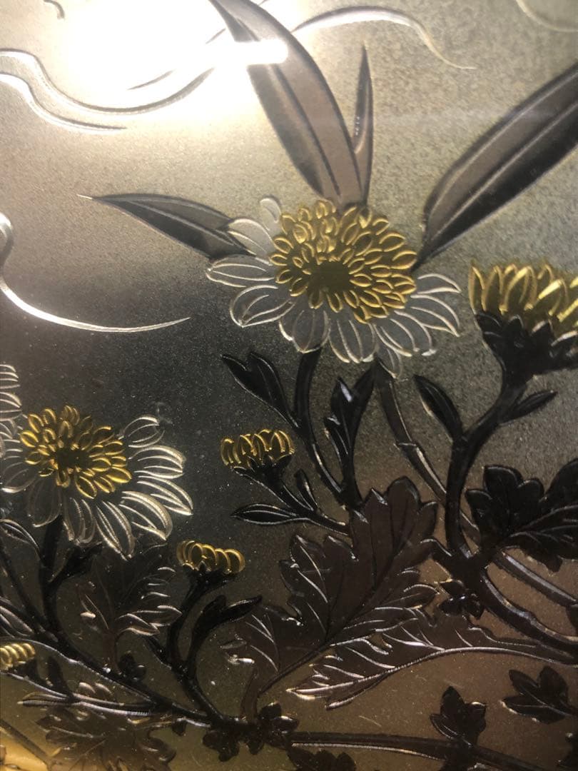 金箔 銀箔 水鳥と魚の日本画　中古品　骨董品　絵画　おしどり　秀鳳作