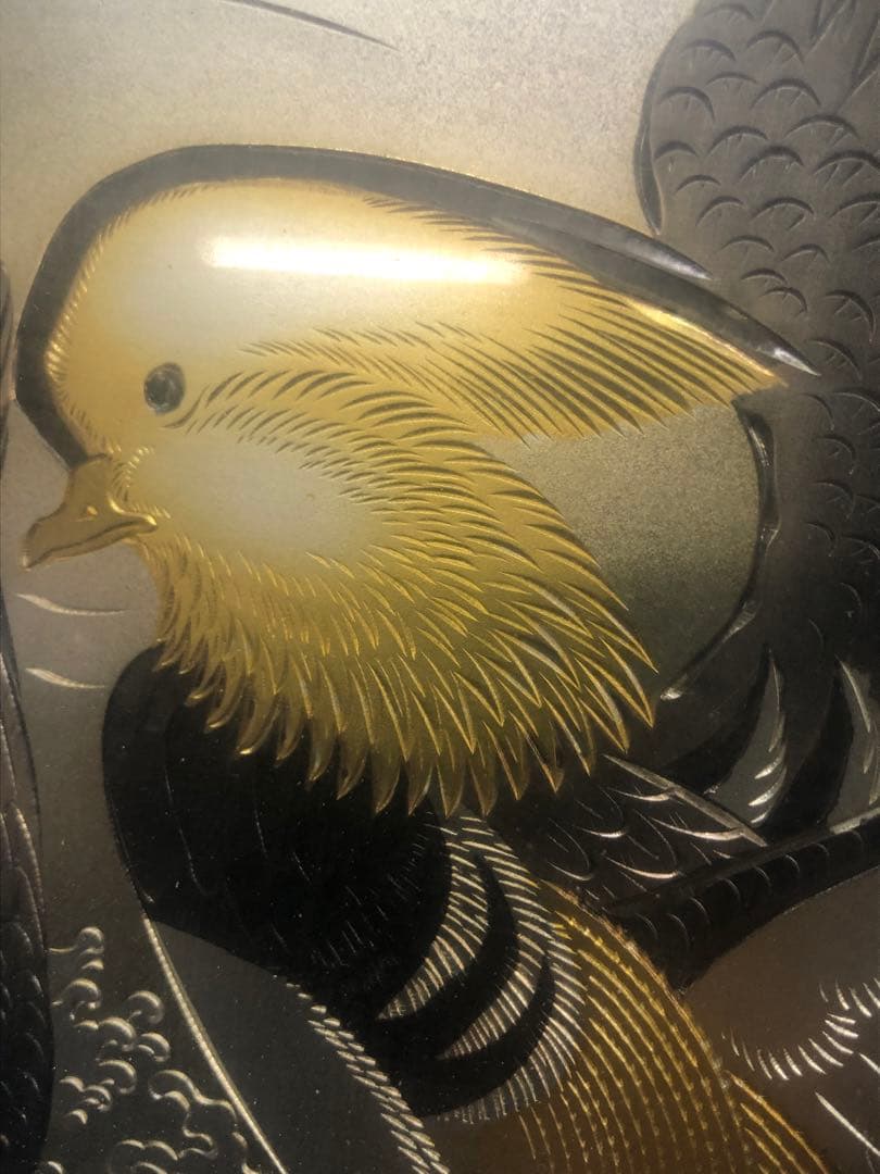 金箔 銀箔 水鳥と魚の日本画　中古品　骨董品　絵画　おしどり　秀鳳作