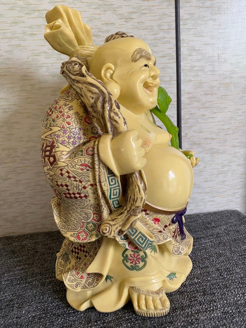 布袋像　布袋尊　色絵　笑顔の仏像　置物　開運　縁起物　特大　骨董