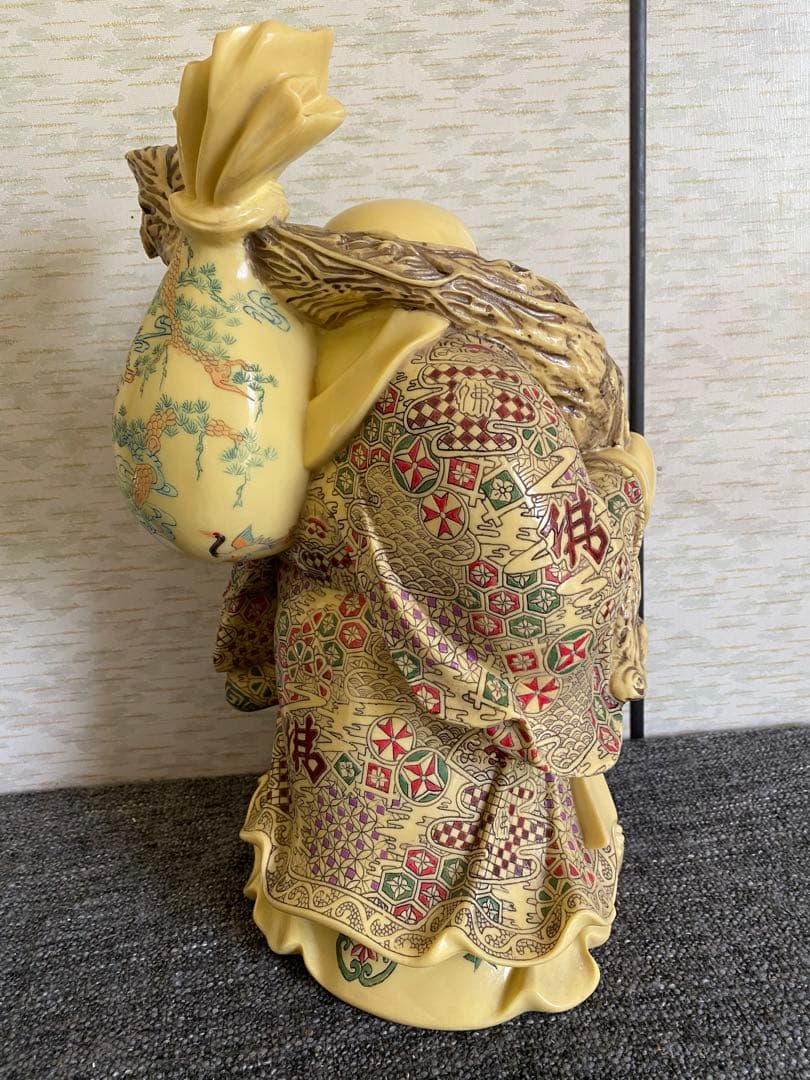 布袋像　布袋尊　色絵　笑顔の仏像　置物　開運　縁起物　特大　骨董