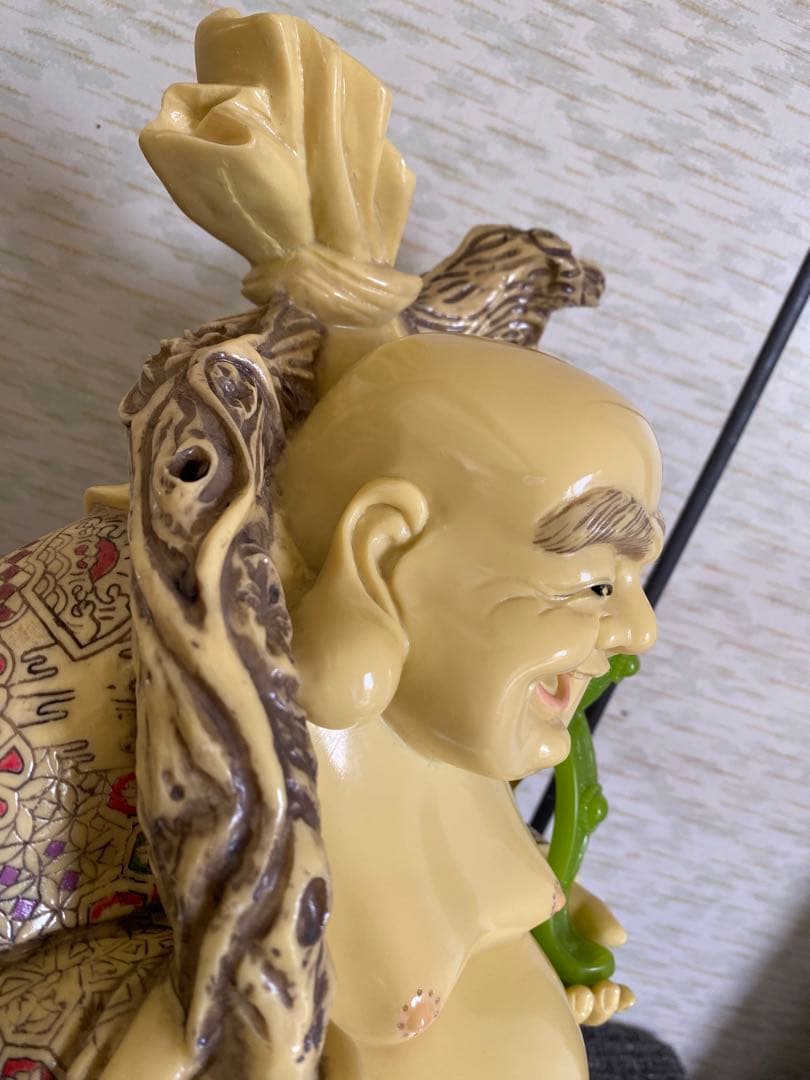布袋像　布袋尊　色絵　笑顔の仏像　置物　開運　縁起物　特大　骨董