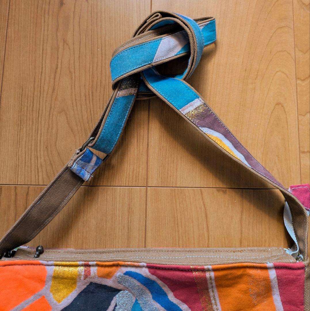 ショルダーバッグ　武者のぼり旗リメイク　柿渋染め×帆布　2026 武者の顔