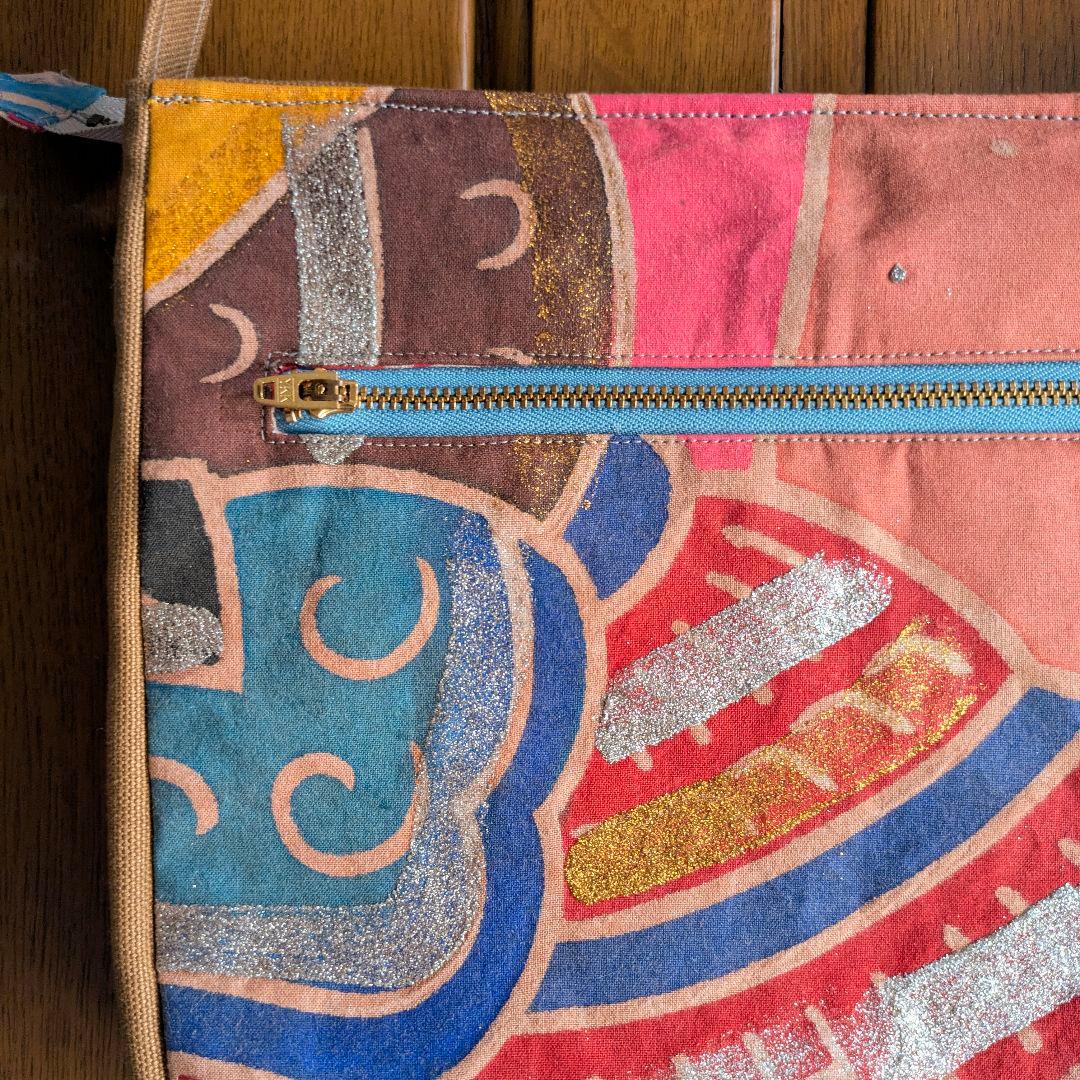 ショルダーバッグ　武者のぼり旗リメイク　柿渋染め×帆布　2026 武者の顔