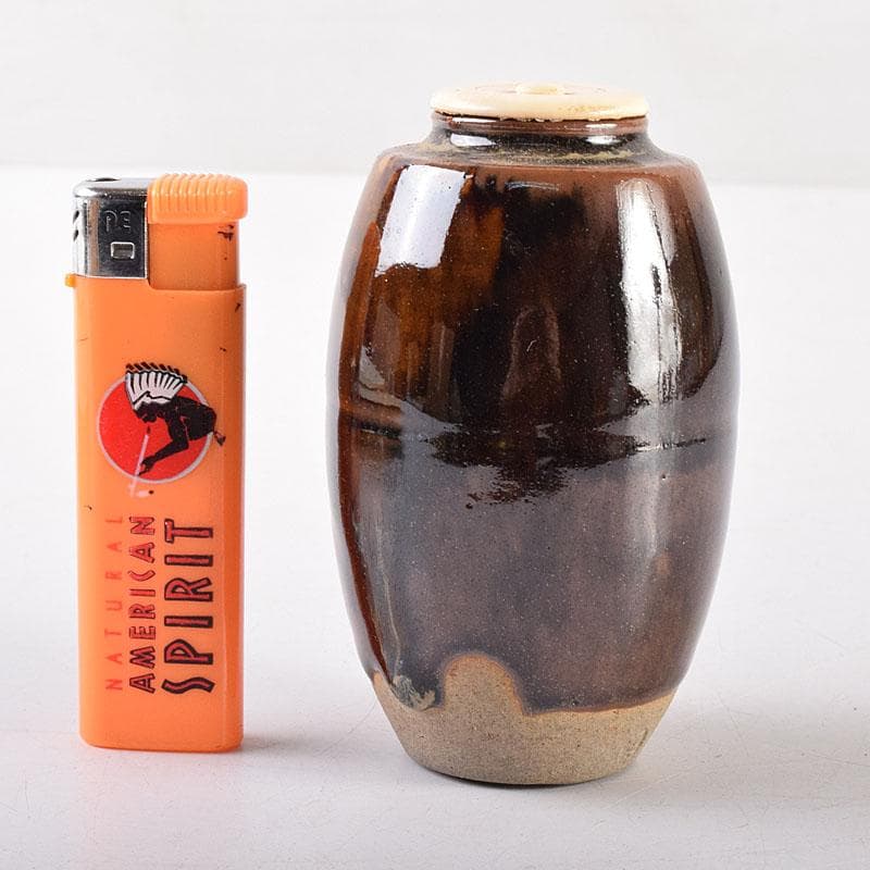 茶道具　膳所焼　陽炎園造　淡海ぜぜ　茶入　仕覆付　共箱　V　7959