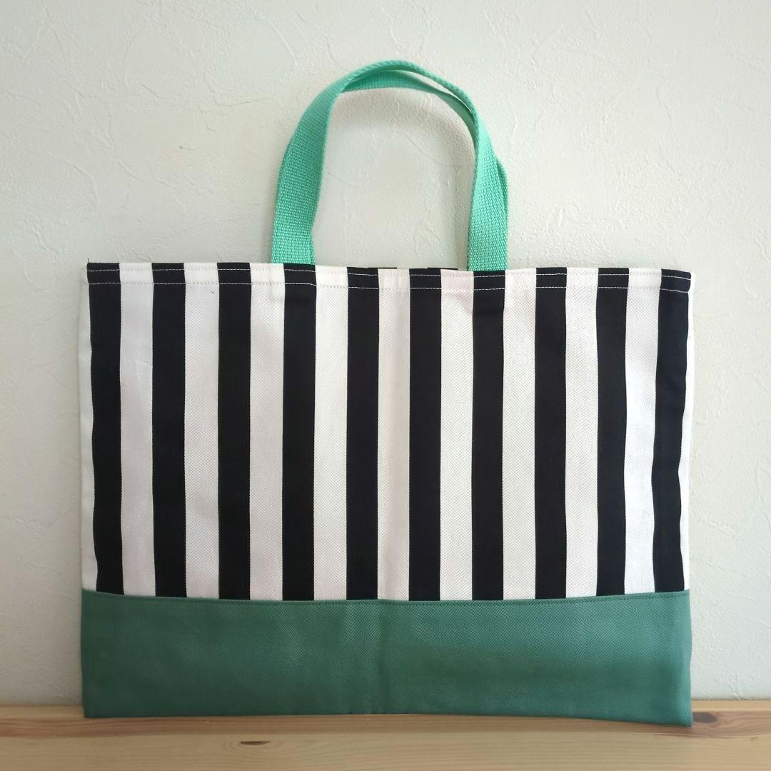 モスグリーン×ストライプ　レッスンバッグ4点セット　シンプル入園準備　入学準備
