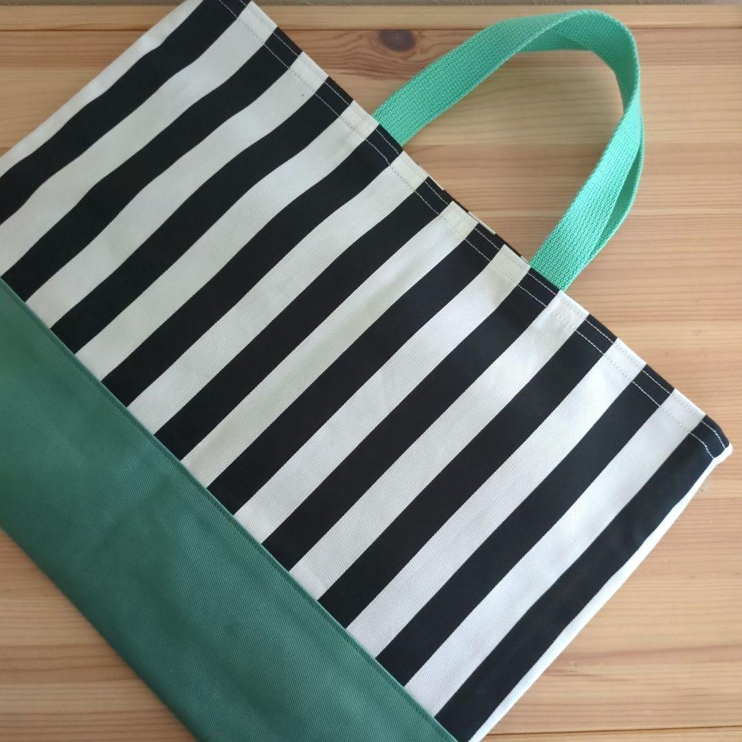モスグリーン×ストライプ　レッスンバッグ4点セット　シンプル入園準備　入学準備