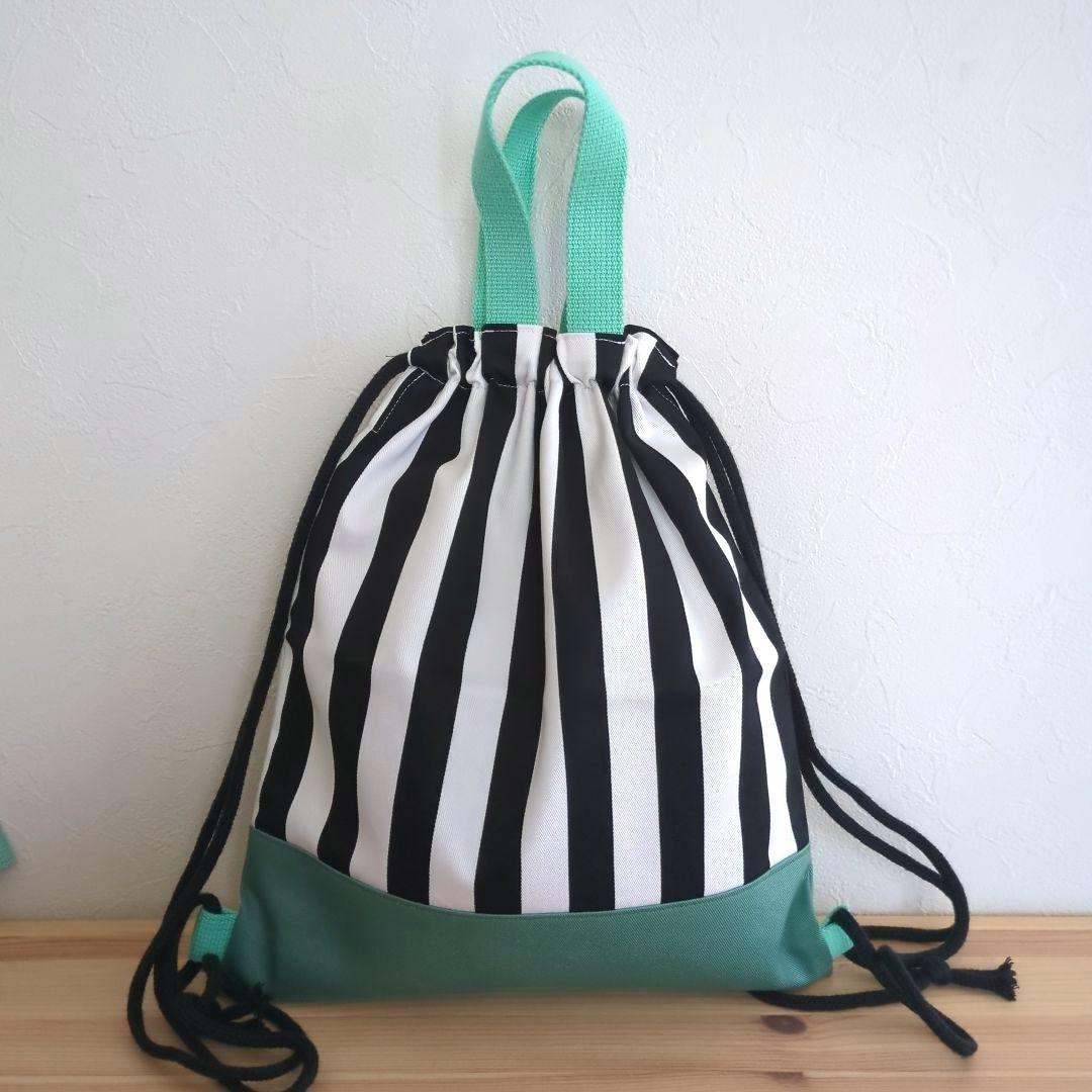 モスグリーン×ストライプ　レッスンバッグ4点セット　シンプル入園準備　入学準備