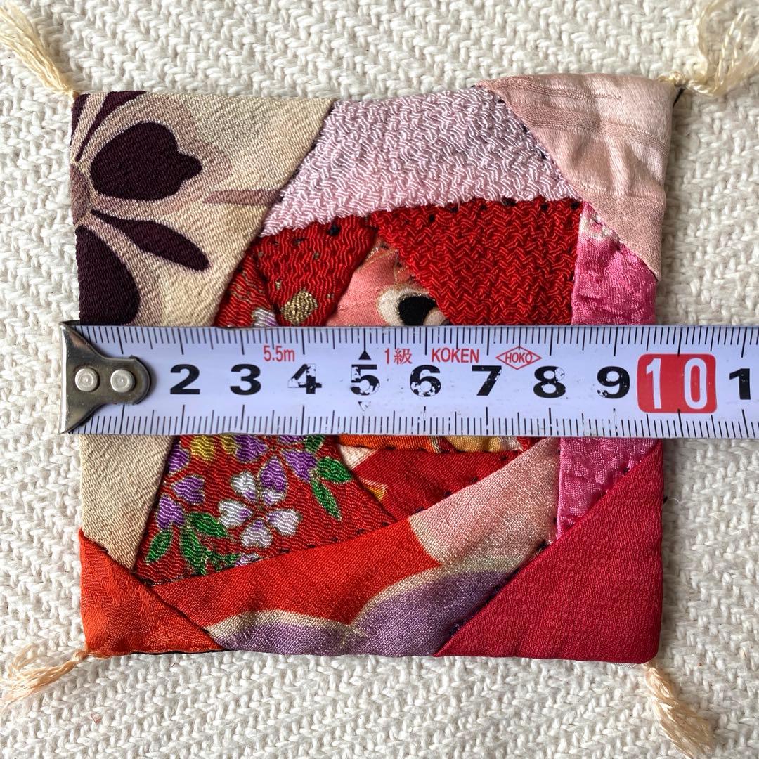 着物古布 手縫い継接合せ パッチワーク ハート 四角 コースター 敷物 年代物