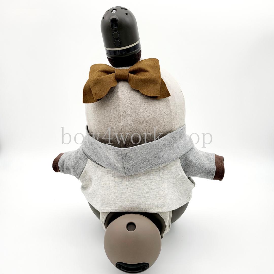 ラボットの服ハンドメイド リボンタイ付きくまちゃんプリントパーカー（ブラウン）