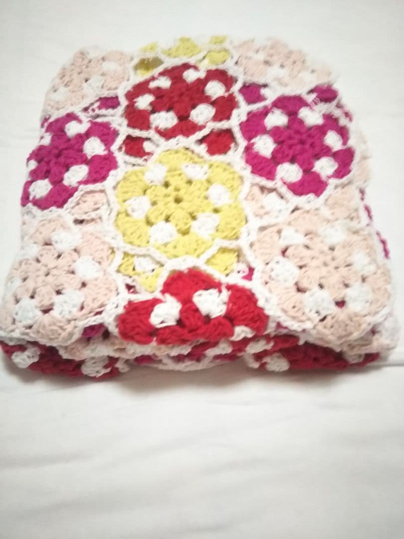 手編み バラのコットンブランケット マルチカバー ひざ掛け