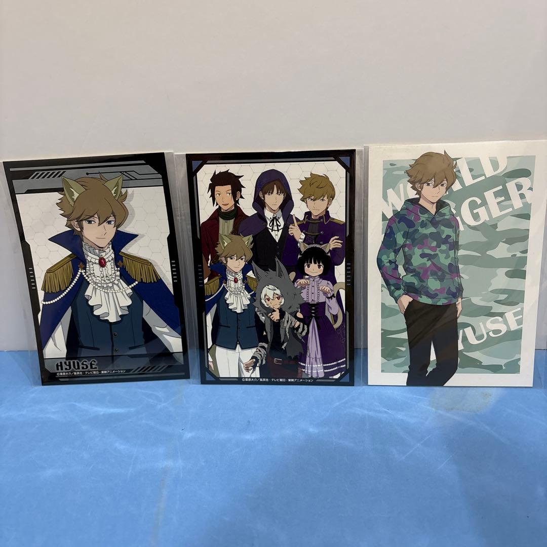 ワールドトリガー 缶バッジ、ポストカード、色紙、ステッカー【ヒュース】セット