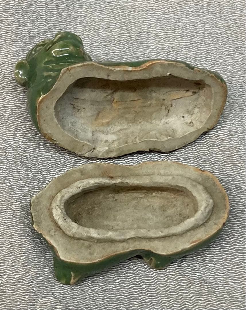 B287b 「青磁 獅子香合」前大徳誡堂箱書付　紀州御庭焼青瓷獅子　茶道具