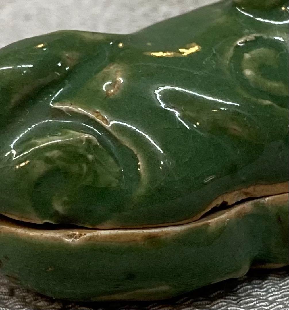 B287b 「青磁 獅子香合」前大徳誡堂箱書付　紀州御庭焼青瓷獅子　茶道具