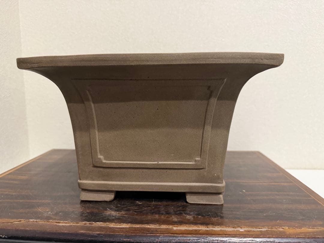 烏泥額入正方鉢　懸崖鉢　ラン鉢　盆栽鉢　中国宣興　落款