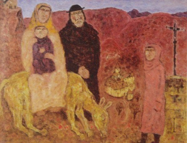 吉野純、『巡礼・聖家族』、希少画集より、状態良好、新品木製額・額装付