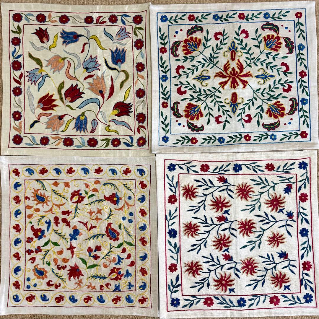 【新品・トルコ直輸入】スザニ刺繍 クッションカバー シルク手刺繍 一点物