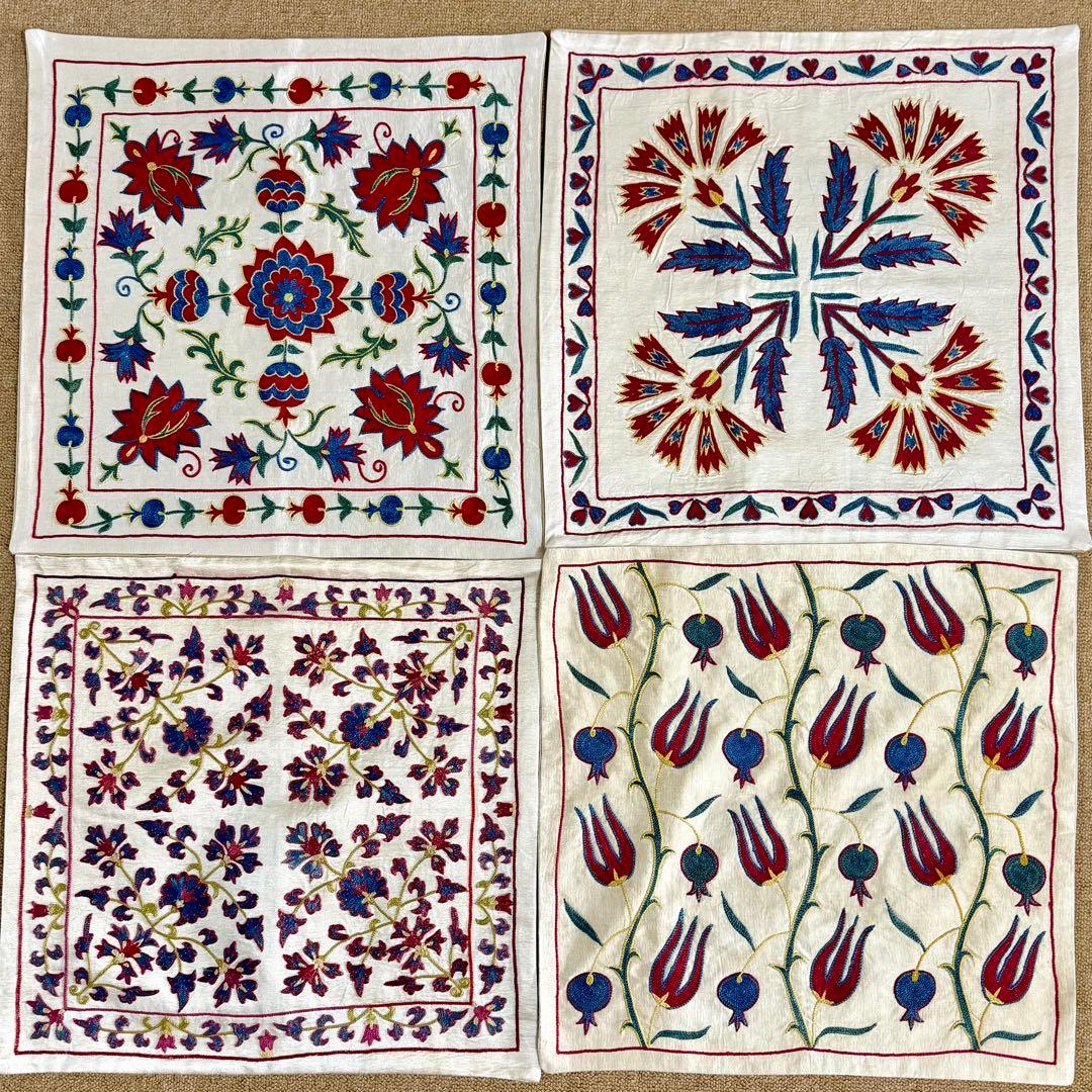 【新品・トルコ直輸入】スザニ刺繍 クッションカバー シルク手刺繍 一点物