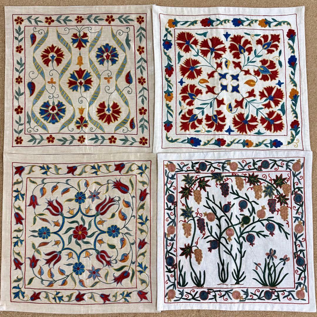 【新品・トルコ直輸入】スザニ刺繍 クッションカバー シルク手刺繍 一点物