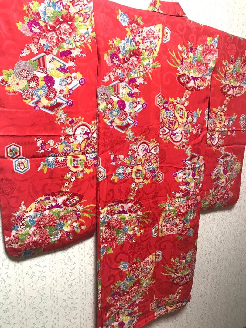 七五三女の子着物セット　アンティーク　正絹　5歳 小さめ7歳　珊瑚色❤️