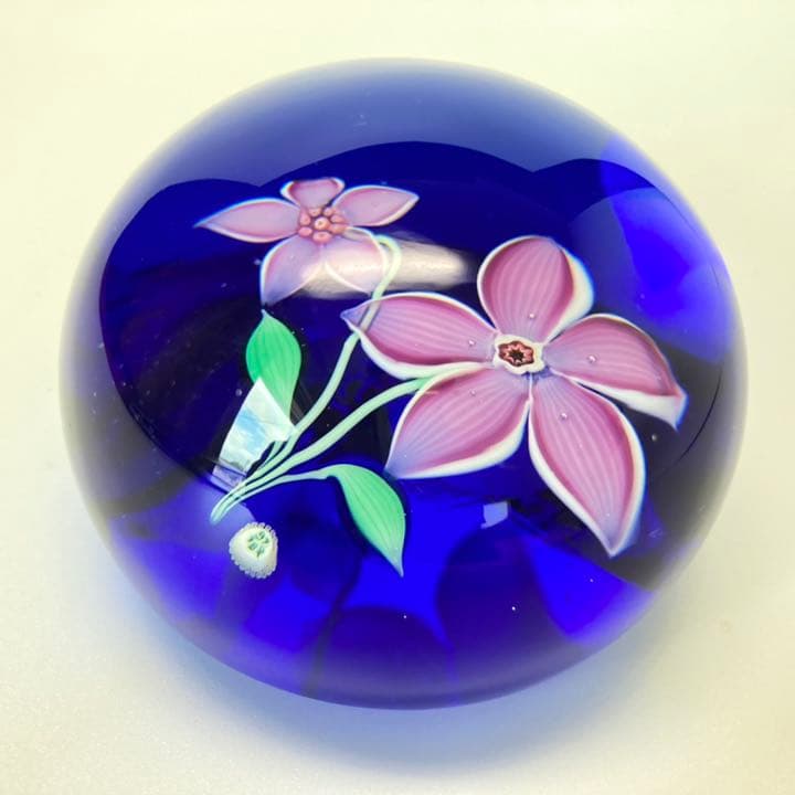 バカラ　激レア　ドーム型　ペーパーウェイト　1972年　限定　花　ブルー