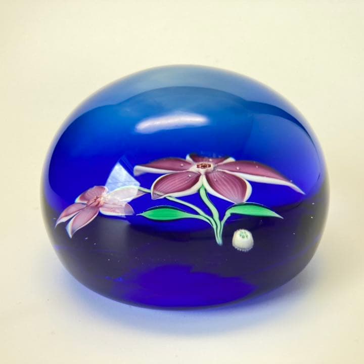 バカラ　激レア　ドーム型　ペーパーウェイト　1972年　限定　花　ブルー