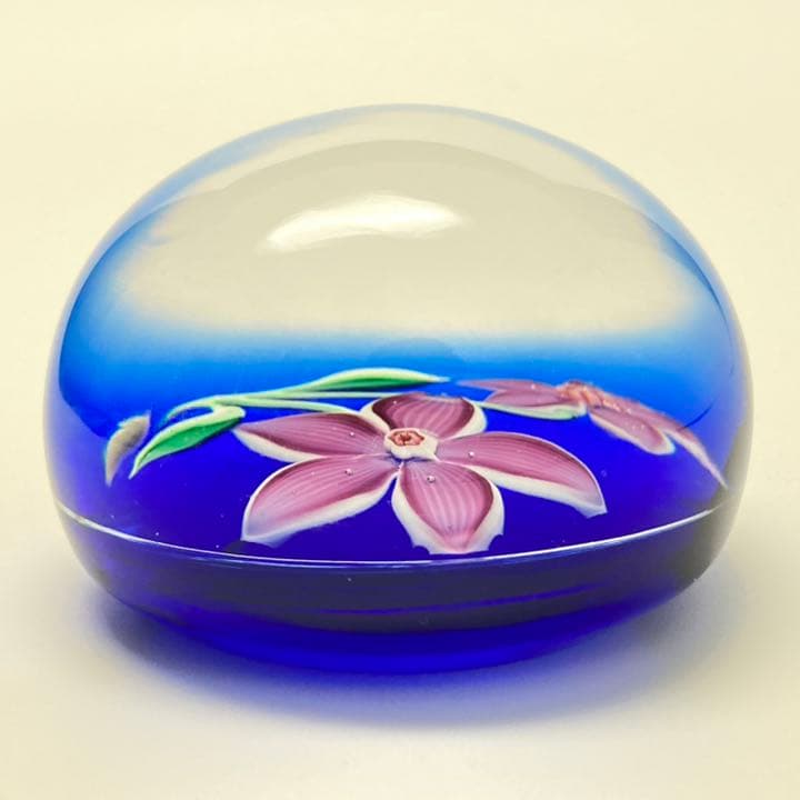 バカラ　激レア　ドーム型　ペーパーウェイト　1972年　限定　花　ブルー
