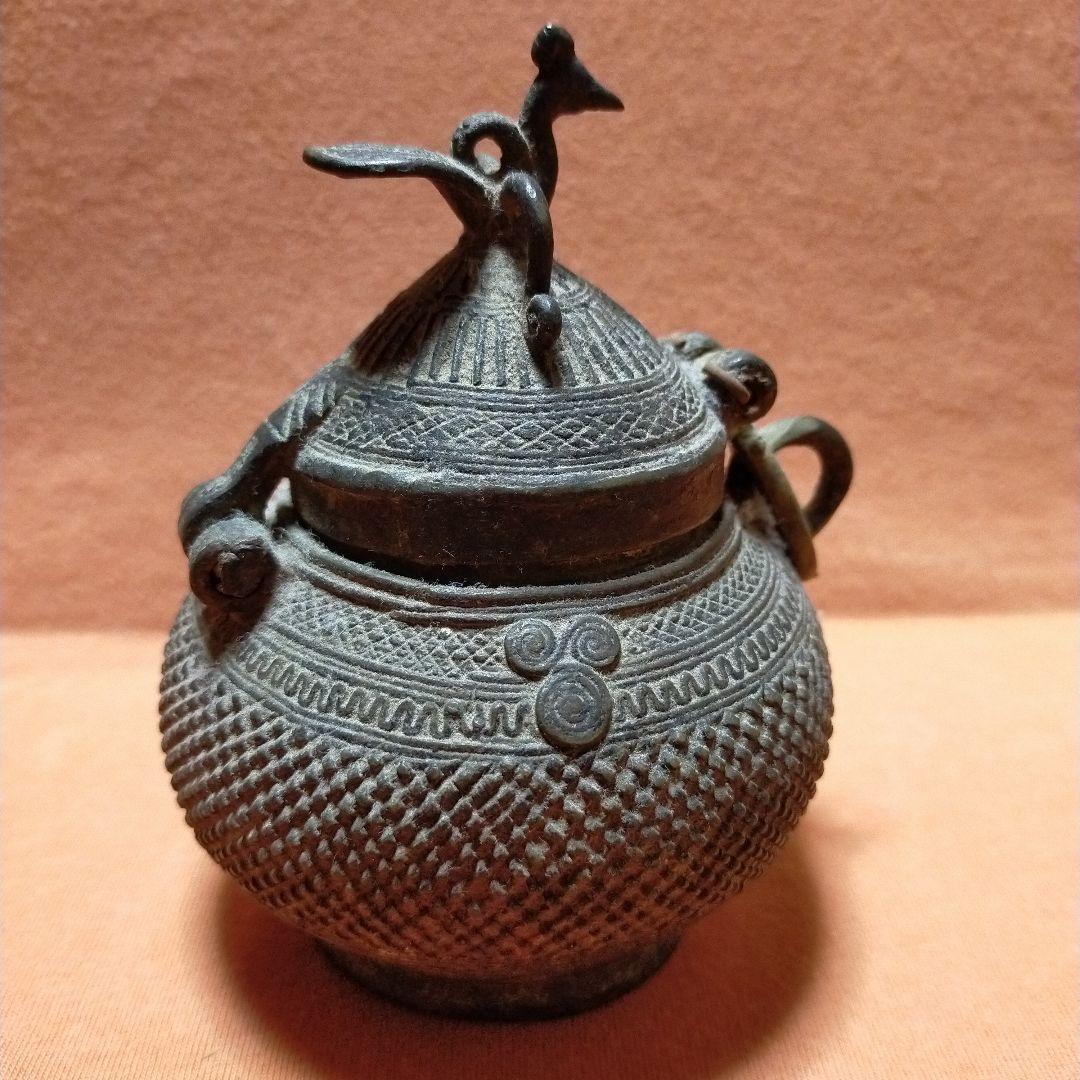 ビンテージ工芸品 Dokula 西ベンガル 置物 香炉 蓋付器アンティークg17