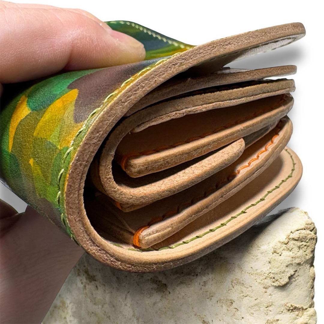 【姫路レザー】手縫い ミドルウォレット 本革 経年変化を楽しむ 二つ折り財布