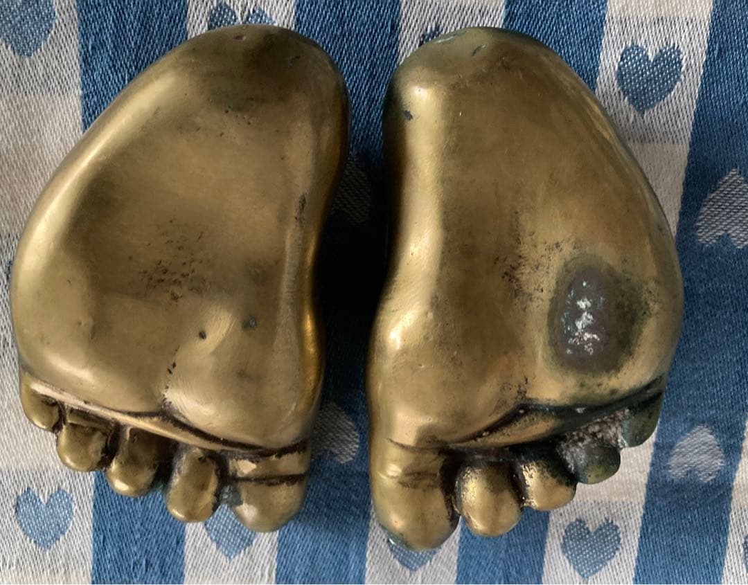 風水 知足 常楽 両足セット 金属製 超希少アイテム品 貴重 足の置物