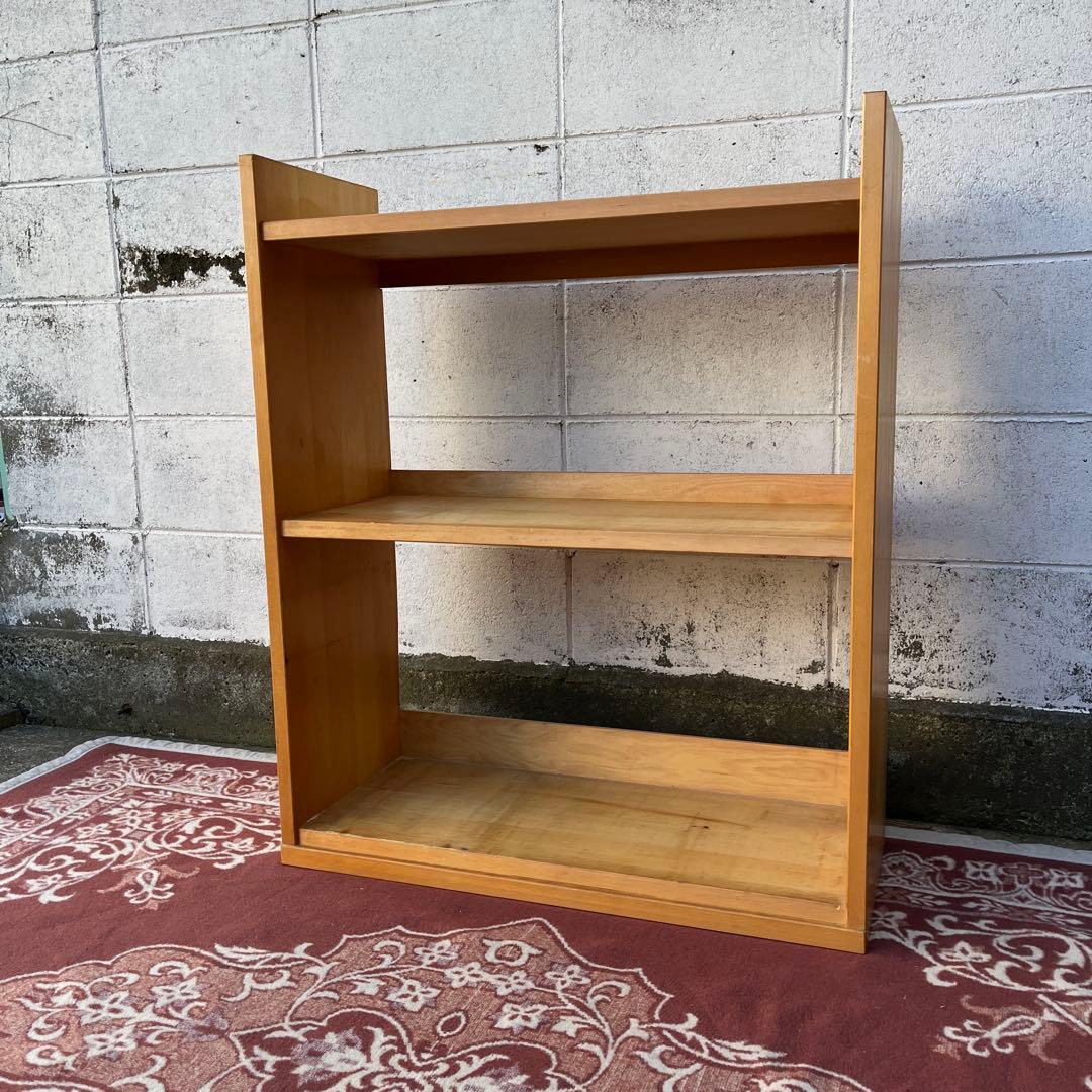 古家具ビンテージ品◾️木製無垢材 三段 ブックシェルフ 本棚 レコードラック