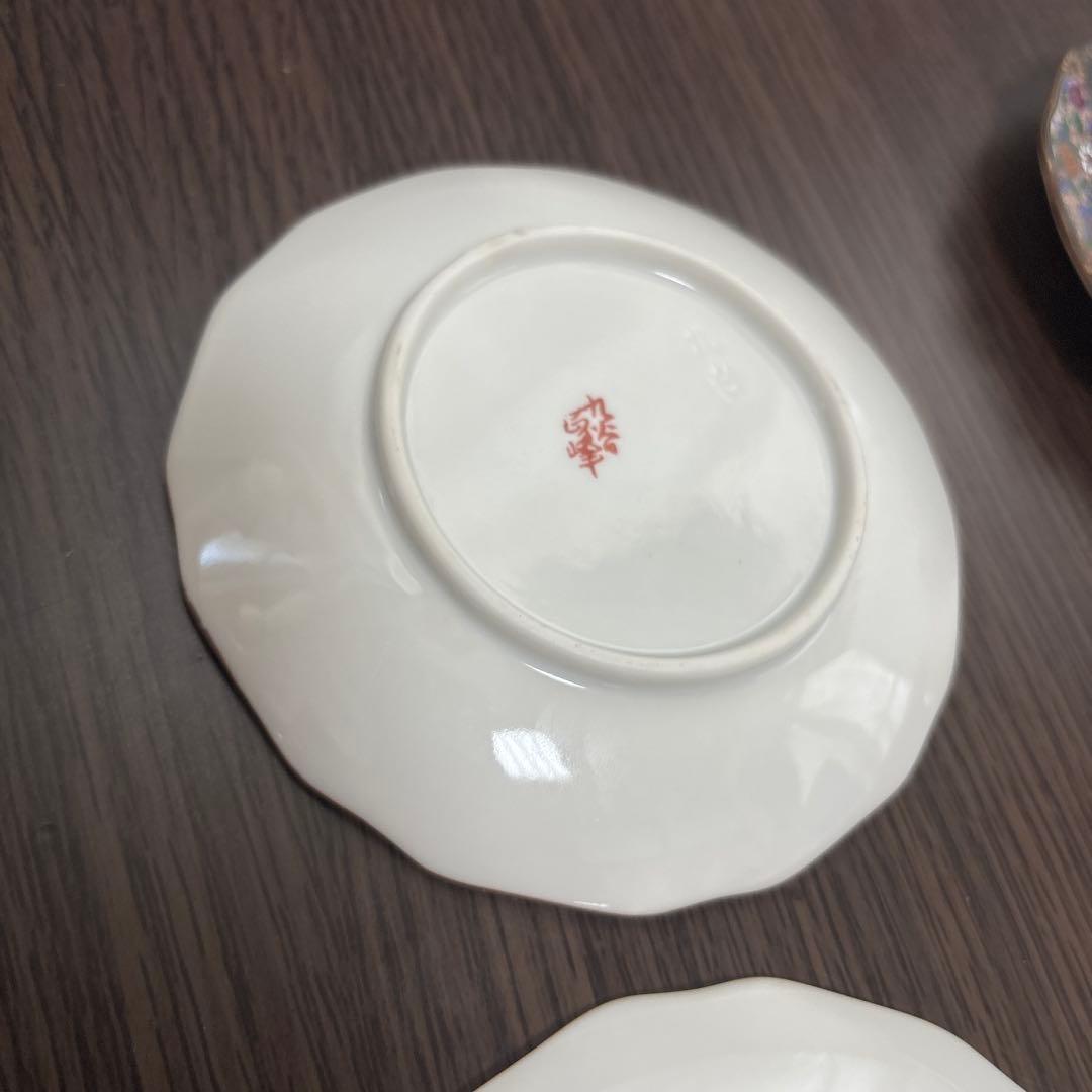 九谷焼　正峰窯　青粒鉄線　花詰　色絵金彩　銘々皿　小皿５枚