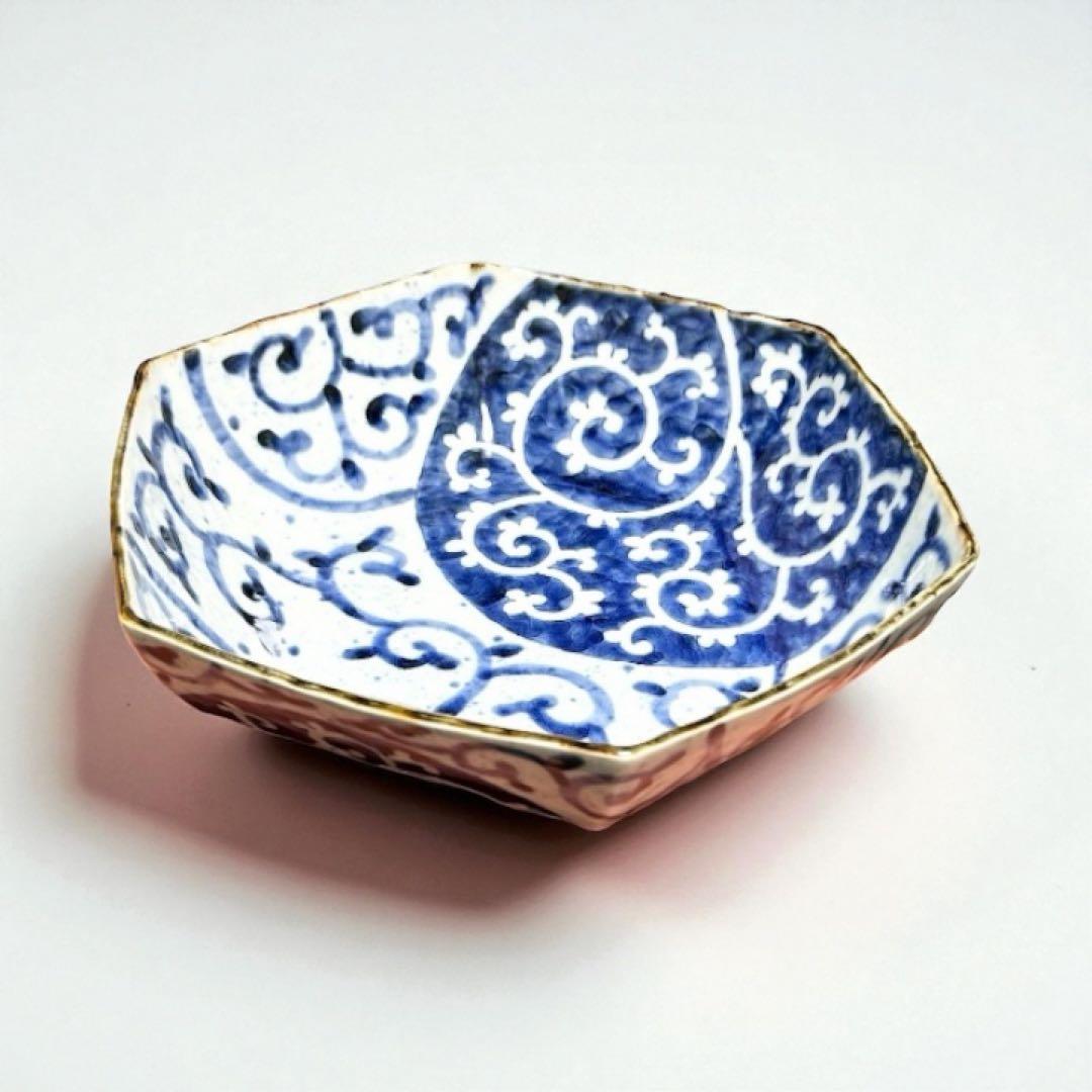 福泉窯　六角鉢　染付内外蛸唐草　陶翔舞千