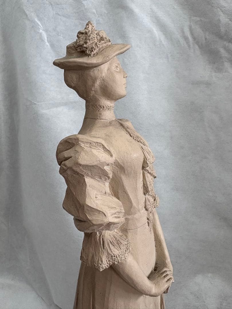 ビクトリア朝 女性像 陶器 傘付き 約30cm